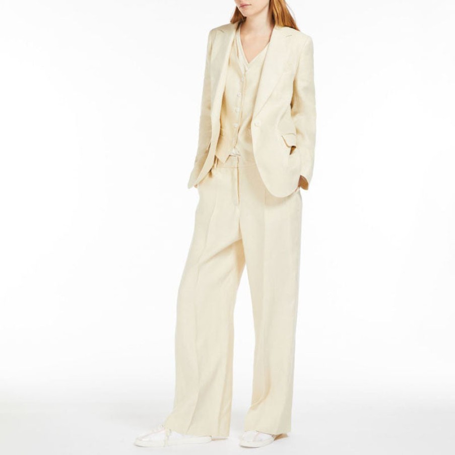 WEEKEND MAXMARA Malizia Linen Canvas Trousers In Sand Hot