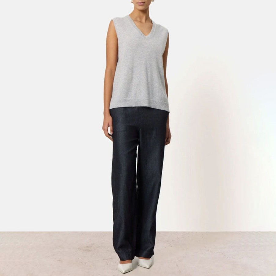 LEVETE ROOM Eloise 3 Cashmere Tank In Sky Grey Melange New