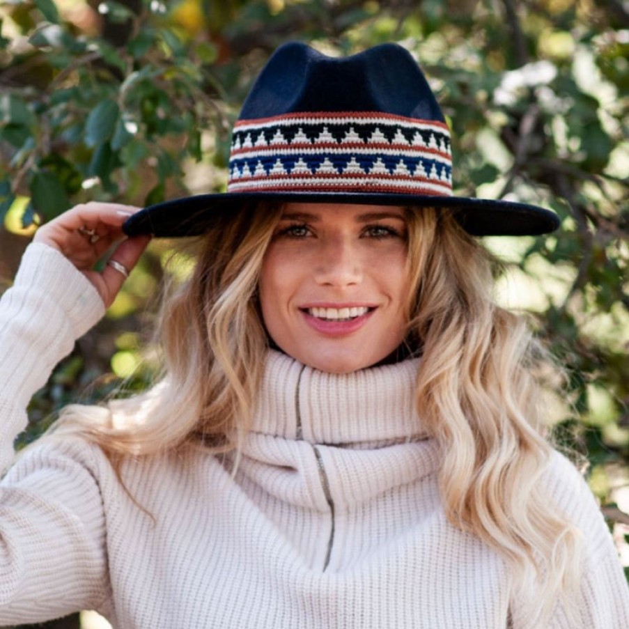 TRAVAUX EN COURS Fedora Wide Brim Hat With Woven Band - Marine Online