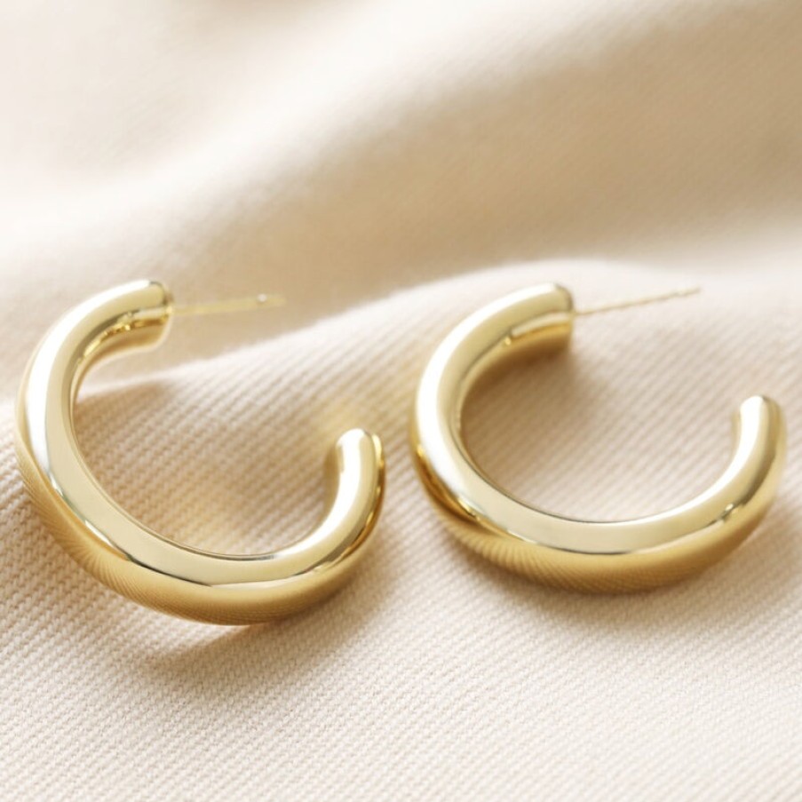 LISA ANGEL Large Chunky Hoop Earrings In Gold Clearance