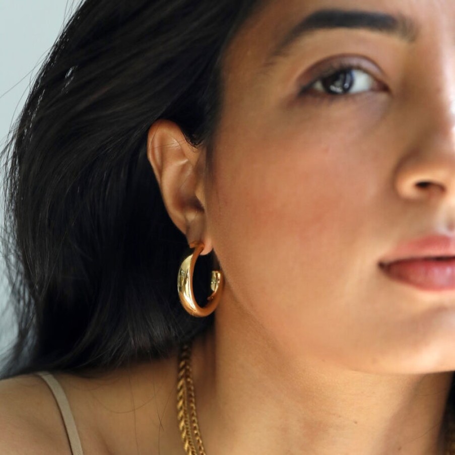 LISA ANGEL Large Chunky Hoop Earrings In Gold Clearance