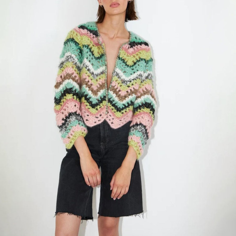 DAWN X DARE Coco Cardigan In Pink Jade Multi New