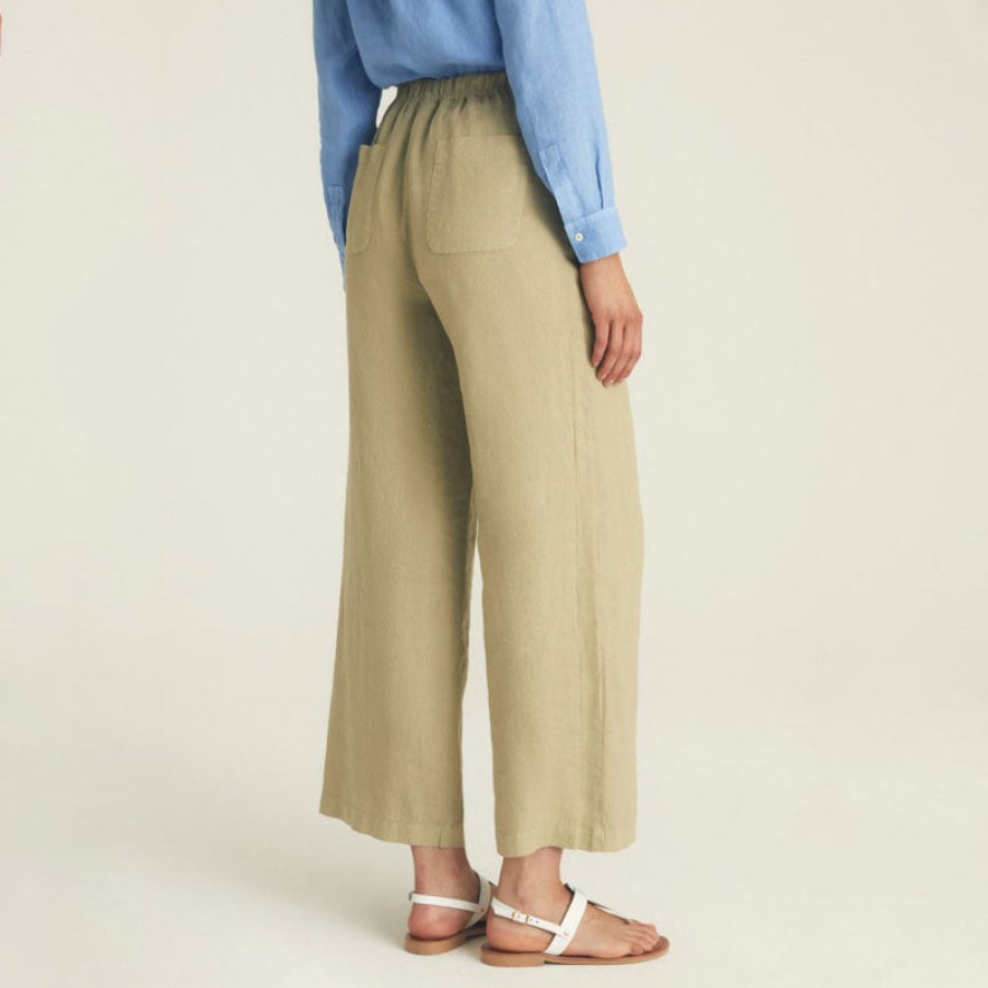 ROSSO35 Linen Garment Dyed Wide Leg Trousers In Khaki Clearance