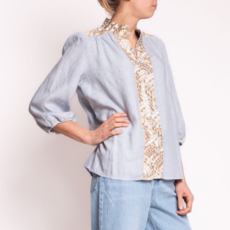 GREEK ARCHAIC KORI All Over 3/4 Sleeve Shirt In Light Grey/Gold Best