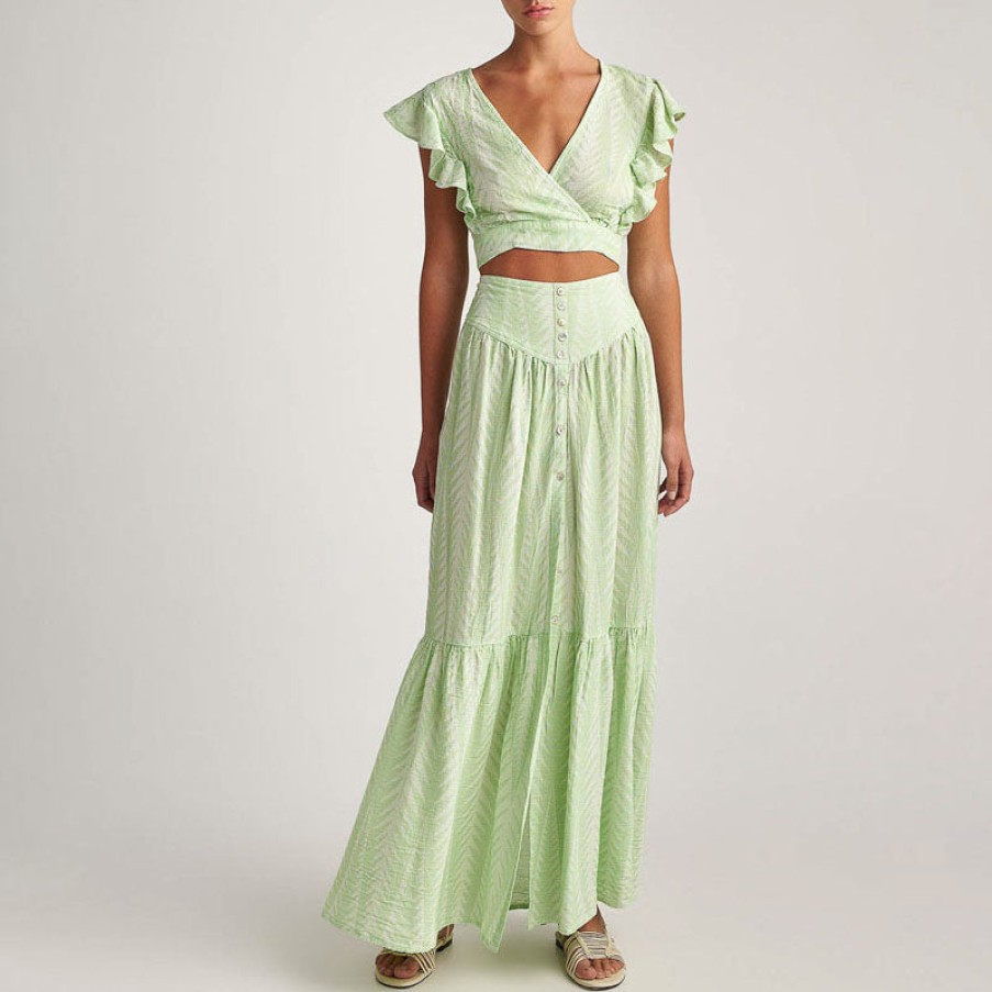 PEARL & CAVIAR Zakar Maxi Skirt In Mint New