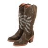 NEMONIC Kansas Embroidered Boots In Khaki/Turquoise Online