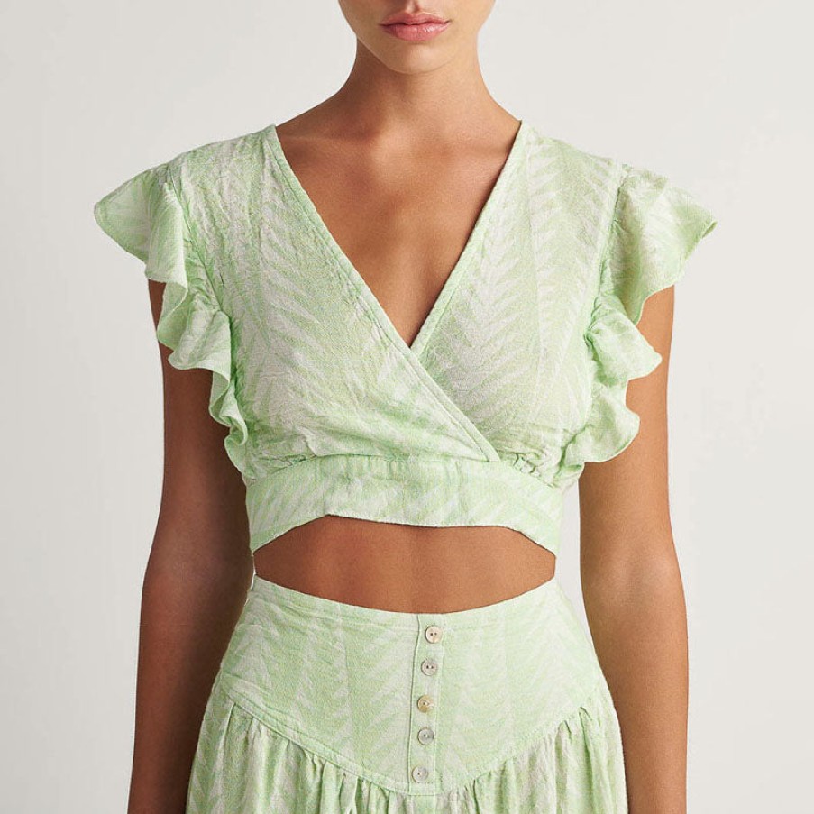 PEARL & CAVIAR Zakar Cropped Top In Mint Clearance