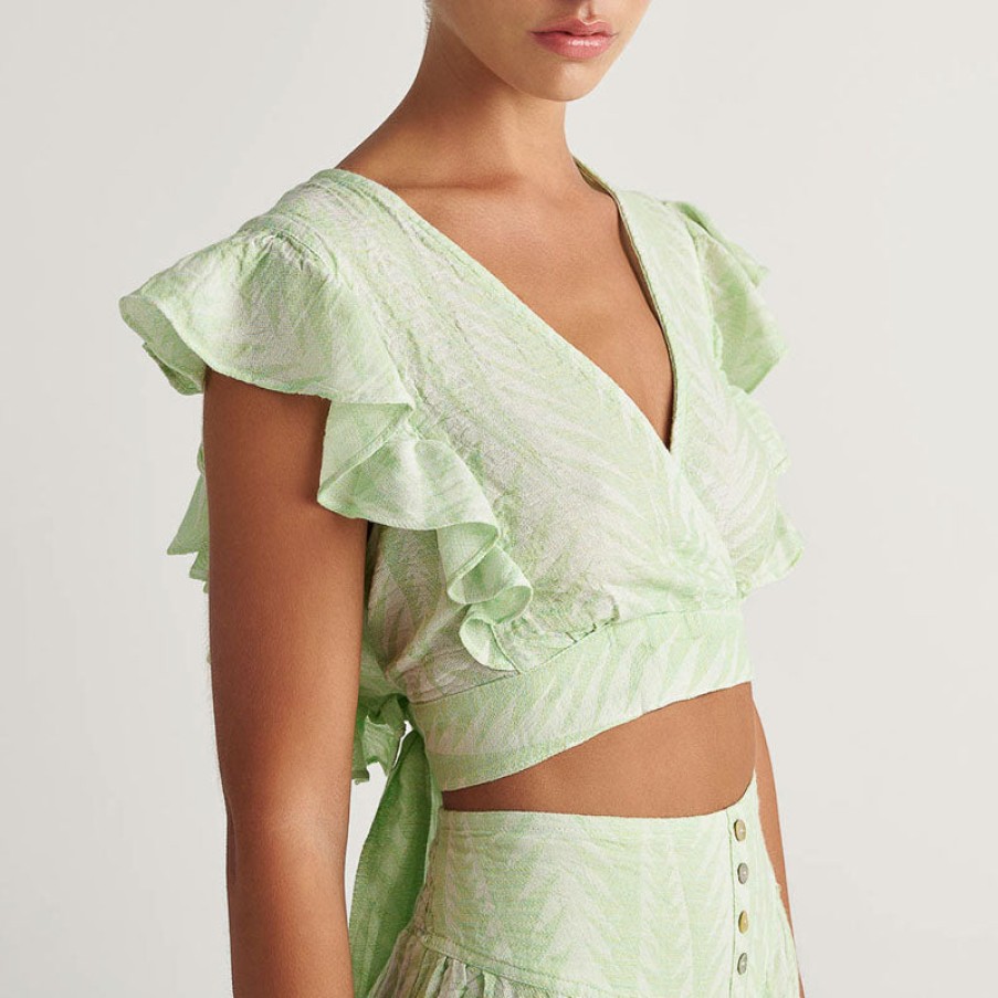 PEARL & CAVIAR Zakar Cropped Top In Mint Clearance