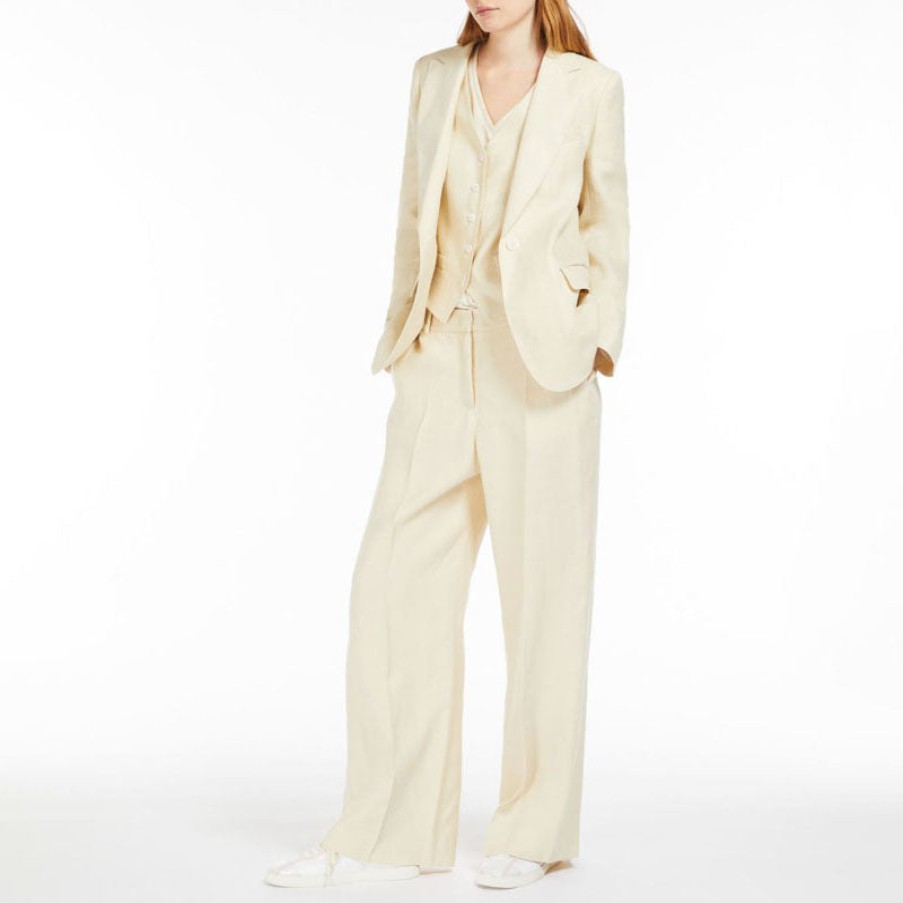 WEEKEND MAXMARA Nalut Linen Canvas Blazer In Sand Clearance