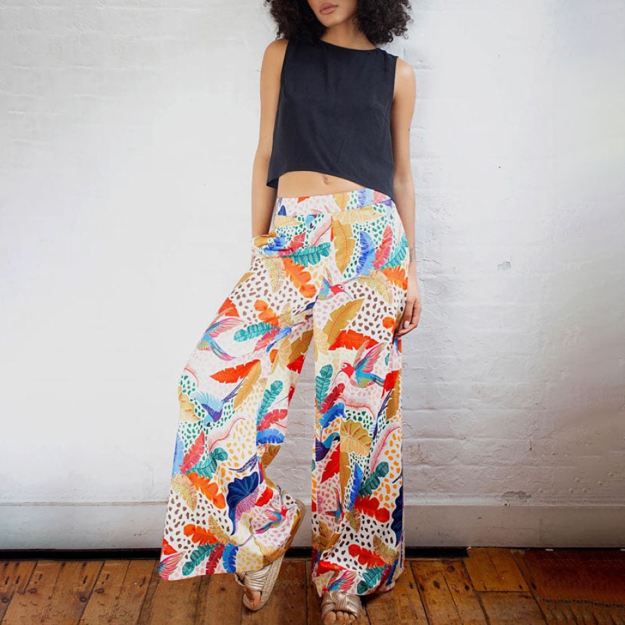 TRAFFIC PEOPLE Feather Print Wide Leg Trousers In Multi Best