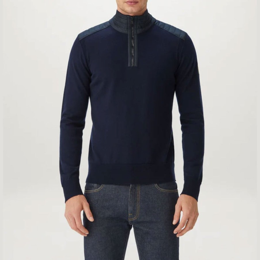 BELSTAFF Kilmington Quarter Zip Sweatshirt In Washed Navy | Collen And Clare Online