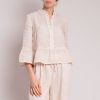 120% LINO Peplum Hem & Frill Sleeve Shirt In Safari Soft Fade Online