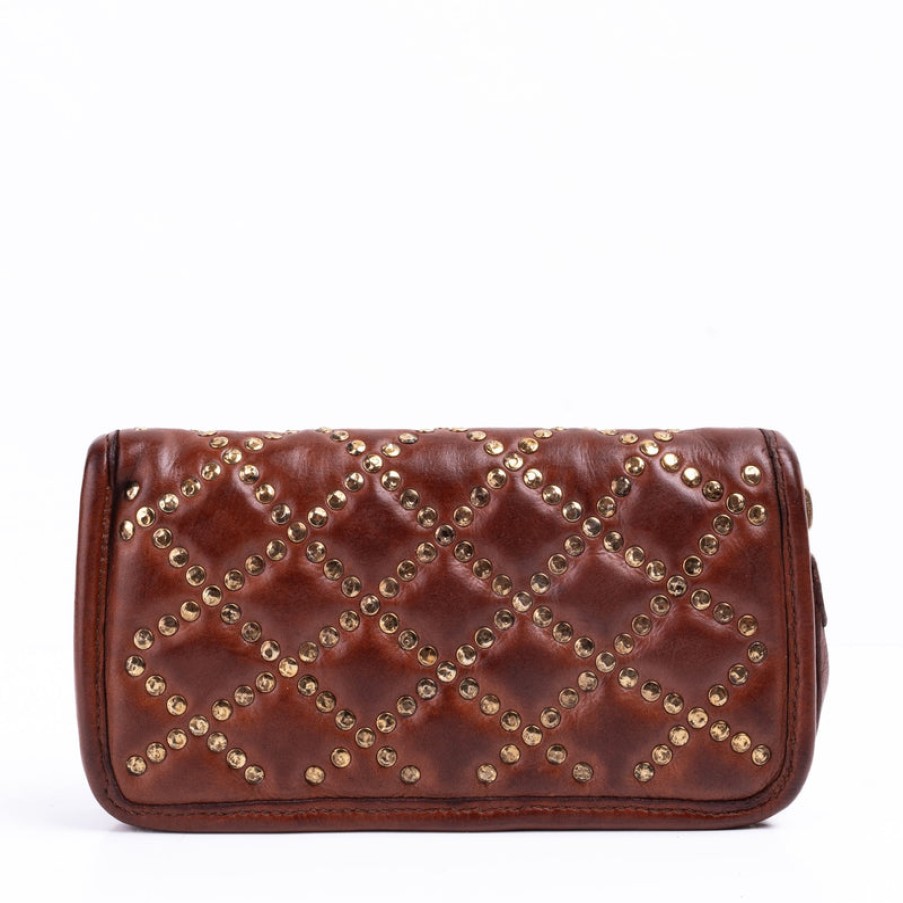 CAMPOMAGGI Quilted Leather Wallet With Studs In Cognac | Collen & Clare Clearance