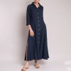 ROSSO35 Garment Dyed Long Shirt Dress In Navy Blue Wholesale