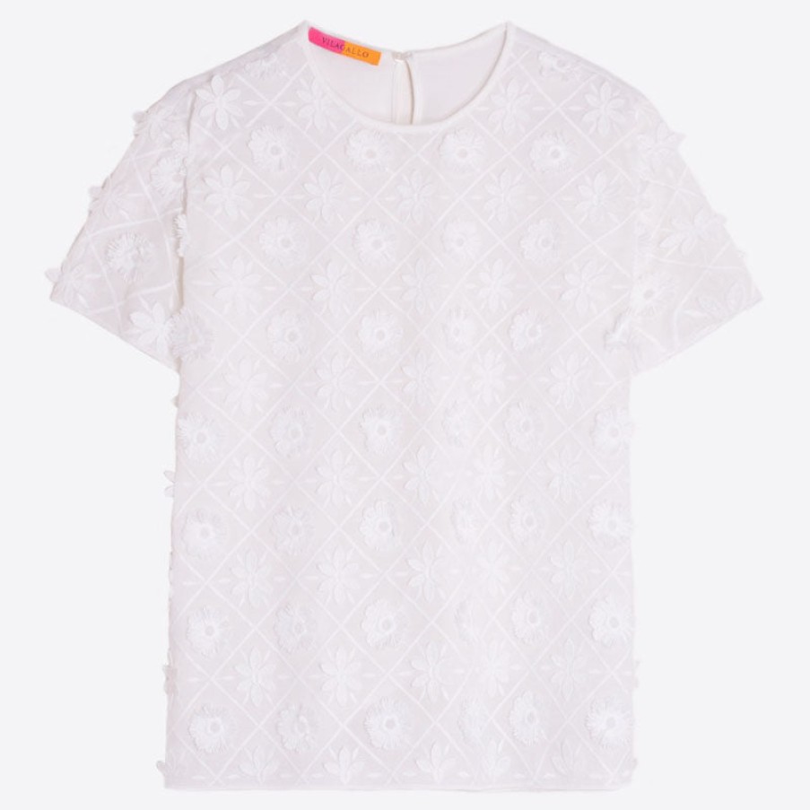 VILAGALLO Darzie Embroidered Flower T Shirt In White Hot