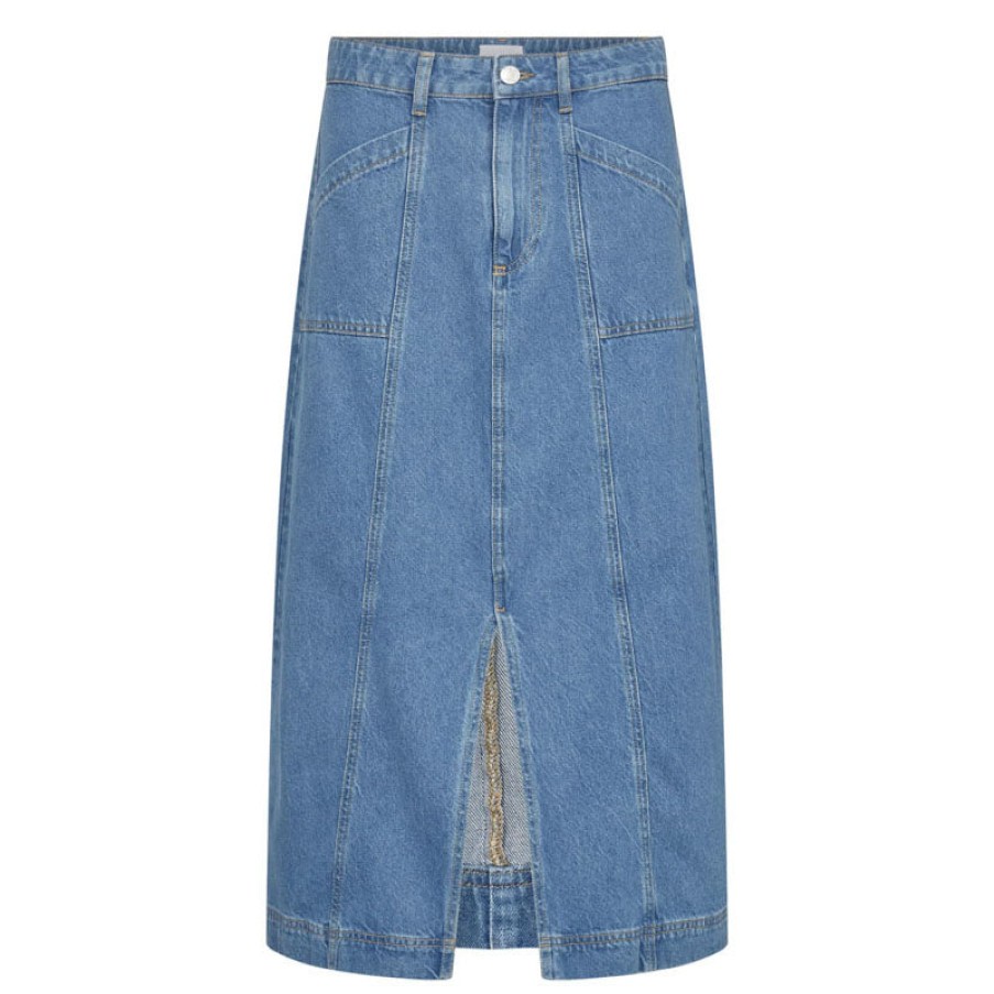 LEVETE ROOM Frilla 4 Denim Skirt In Blue Denim New