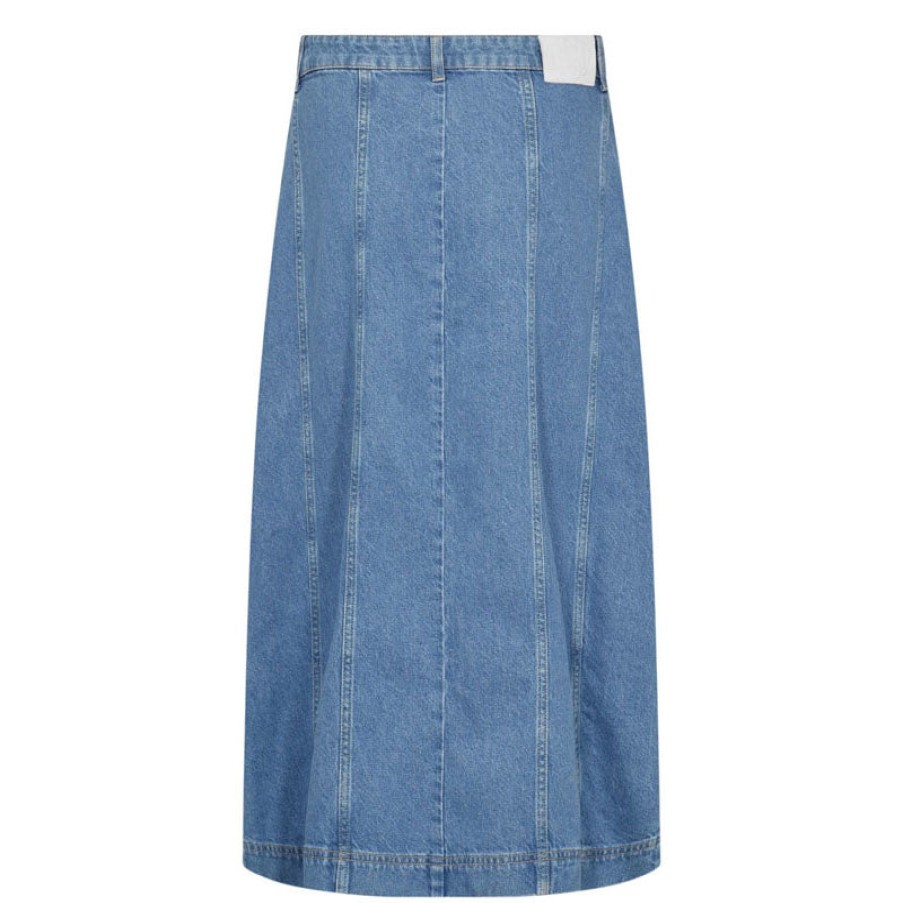 LEVETE ROOM Frilla 4 Denim Skirt In Blue Denim New