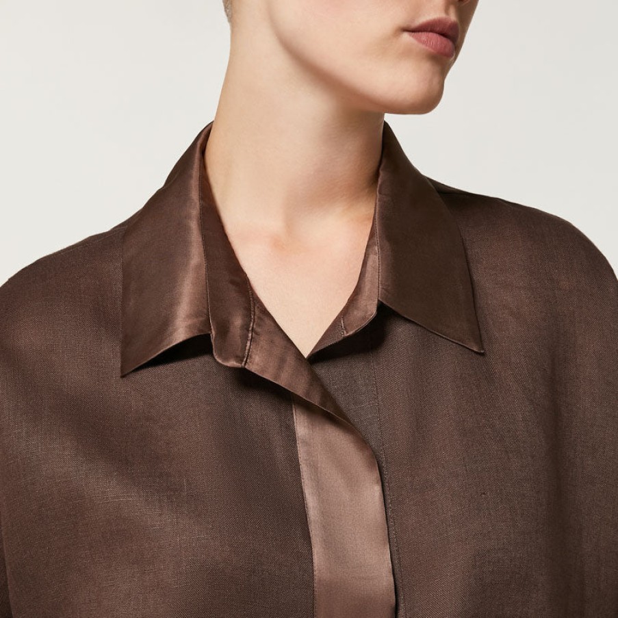 MARINA RINALDI Schermo Linen Shirt In Brown Online