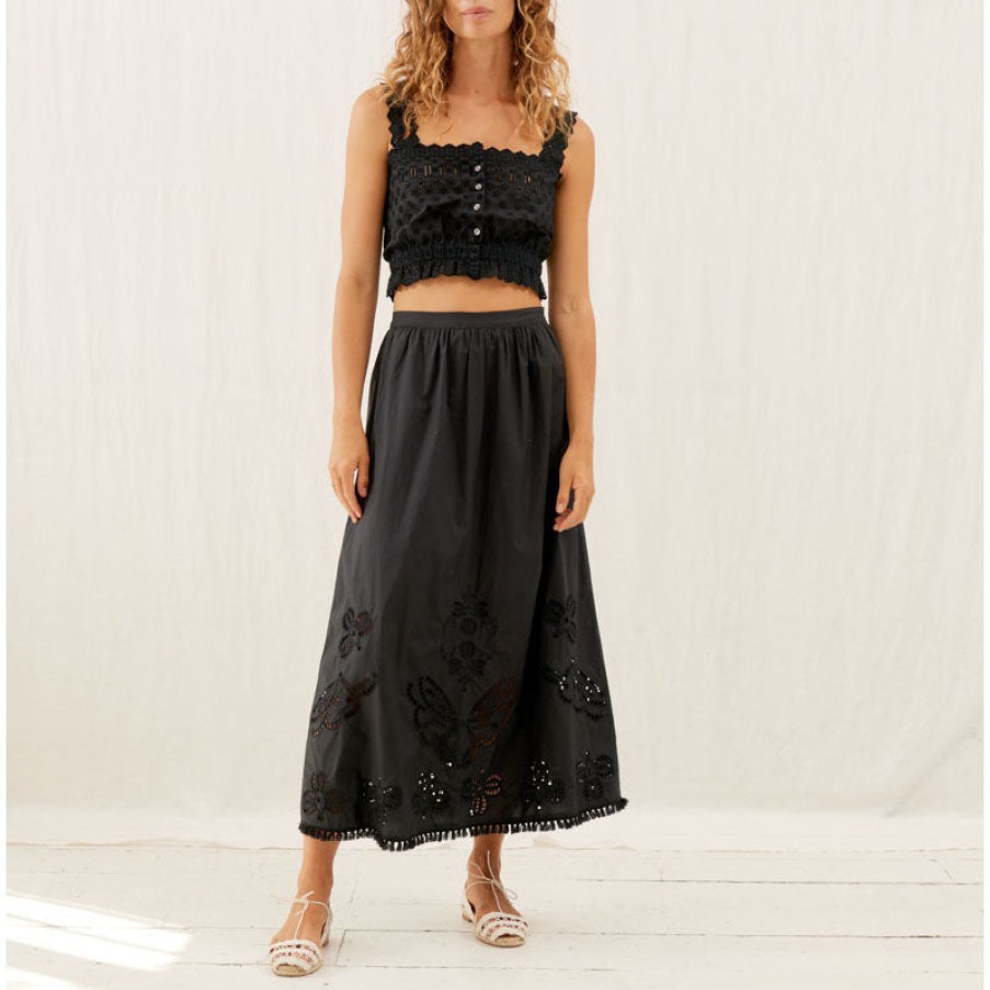 LOUISE MISHA Paola Embroidered Skirt In Black New