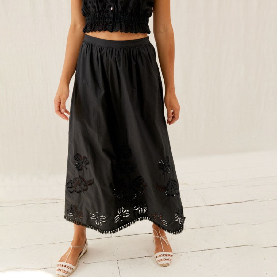 LOUISE MISHA Paola Embroidered Skirt In Black New