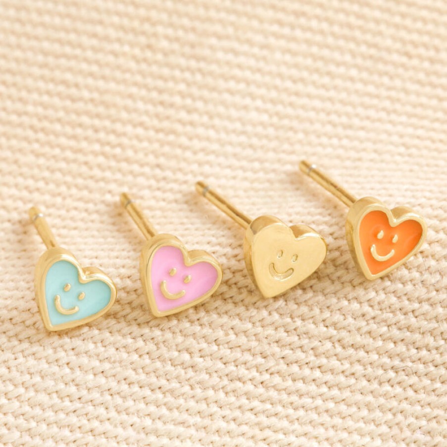 LISA ANGEL Heart Face Stud Earrings 4 Pack In Gold Hot