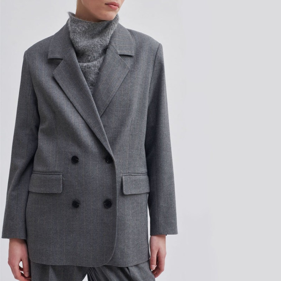 SECOND FEMALE Holsye Blazer In Grey Melange | Collen & Clare Hot