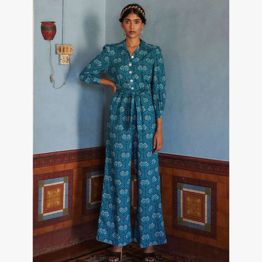 PINK CITY PRINTS Danni Jumpsuit In Teal Vine | Collen & Clare Clearance