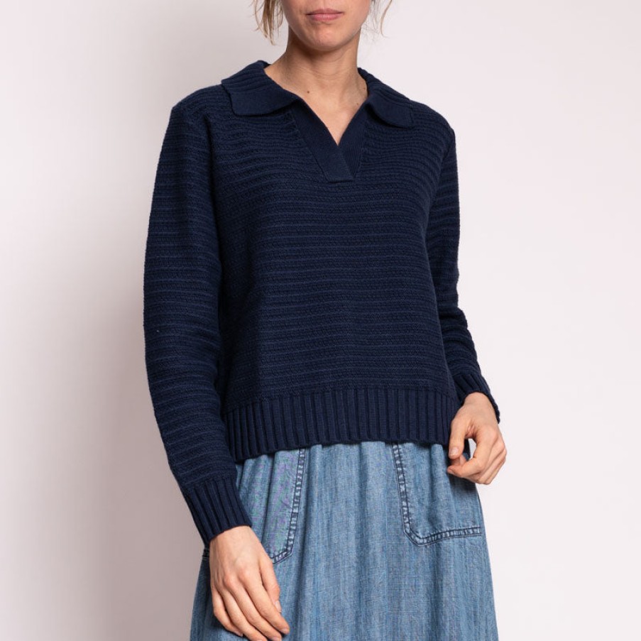 JUMPER1234 Herringbone Collar In Indigo New