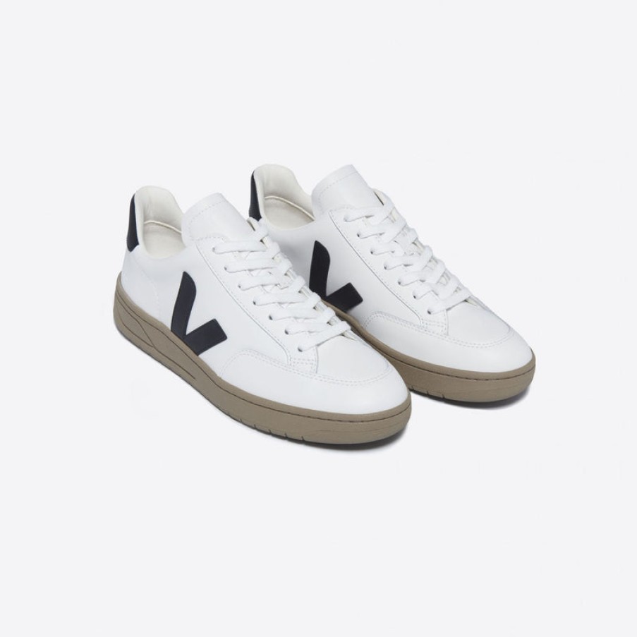 VEJA V-12 Leather Sneakers In Extra White/Black/Dune New