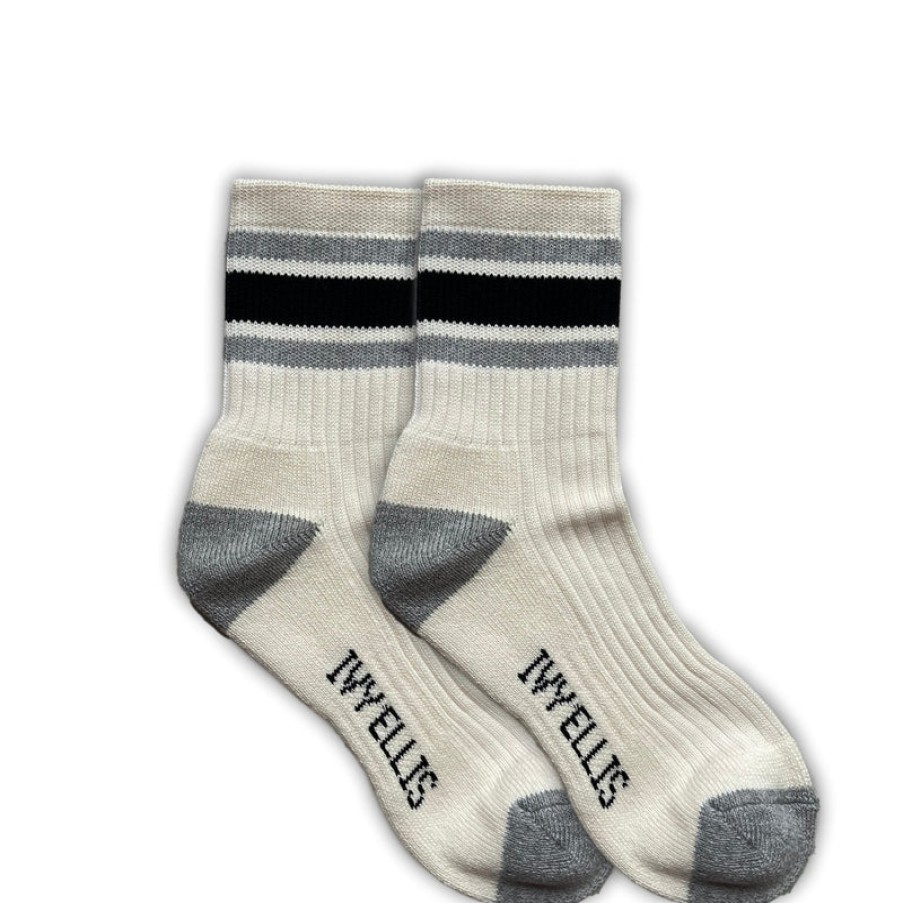 IVY ELLIS Womens Stabler Vintage Sports Socks In Cream/Grey/Black | Collen & Clare Clearance