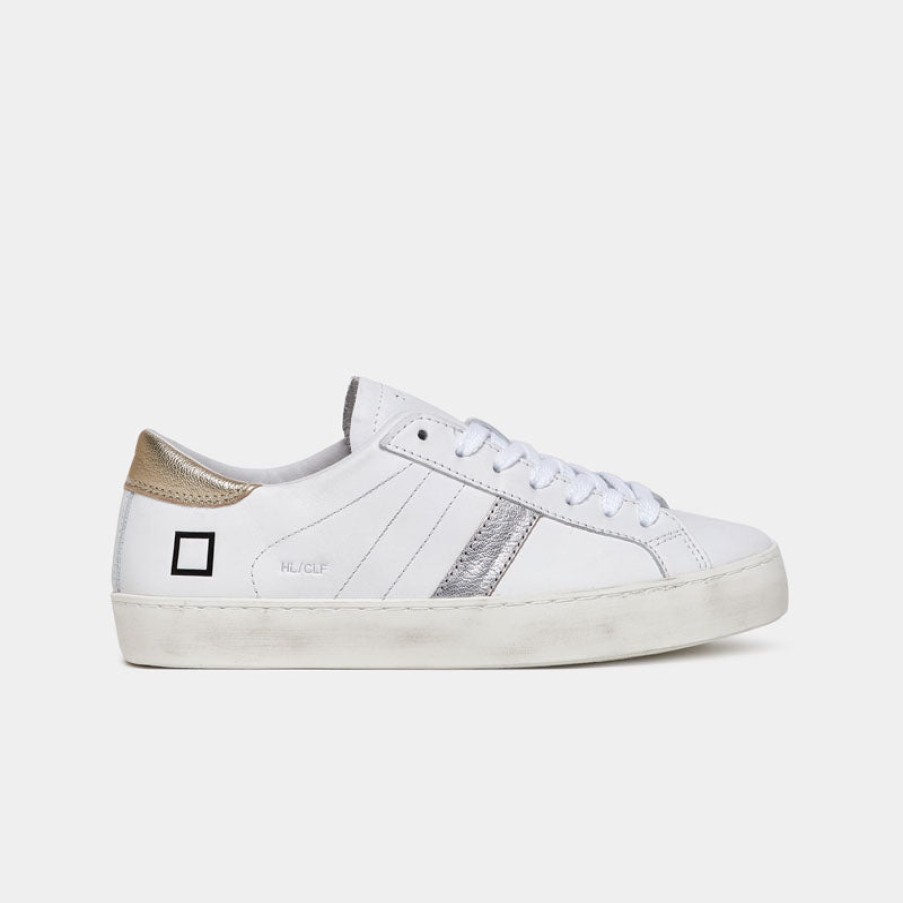 D.A.T.E Hill Low Calf In White/Platinum New