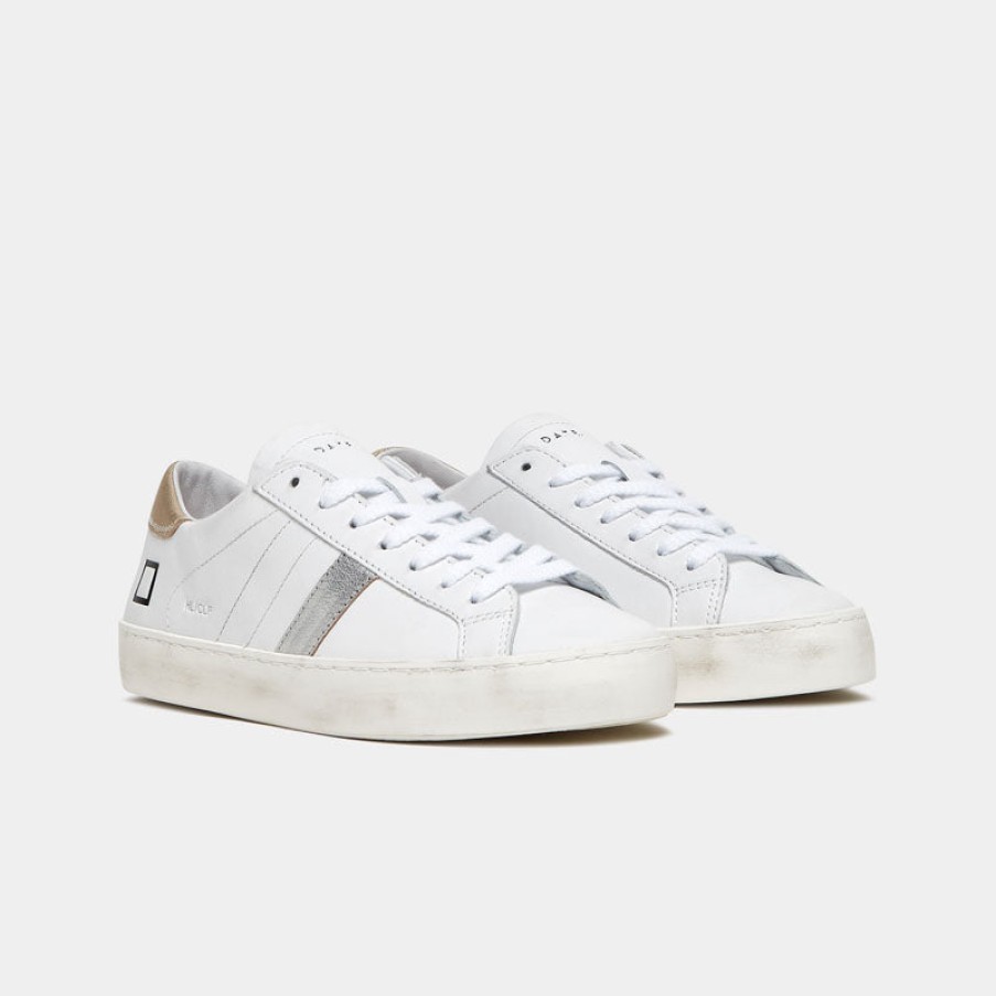 D.A.T.E Hill Low Calf In White/Platinum New