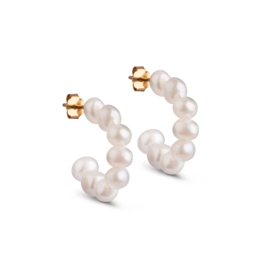 ENAMEL COPENHAGEN Pearlie Chunky Hoops In Gold 18K Gold Plated New