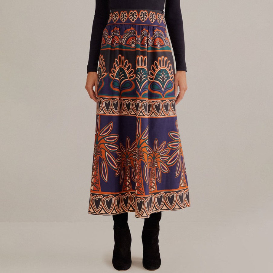 FARM RIO Ainika Tapestry Midi Skirt In Orange Best