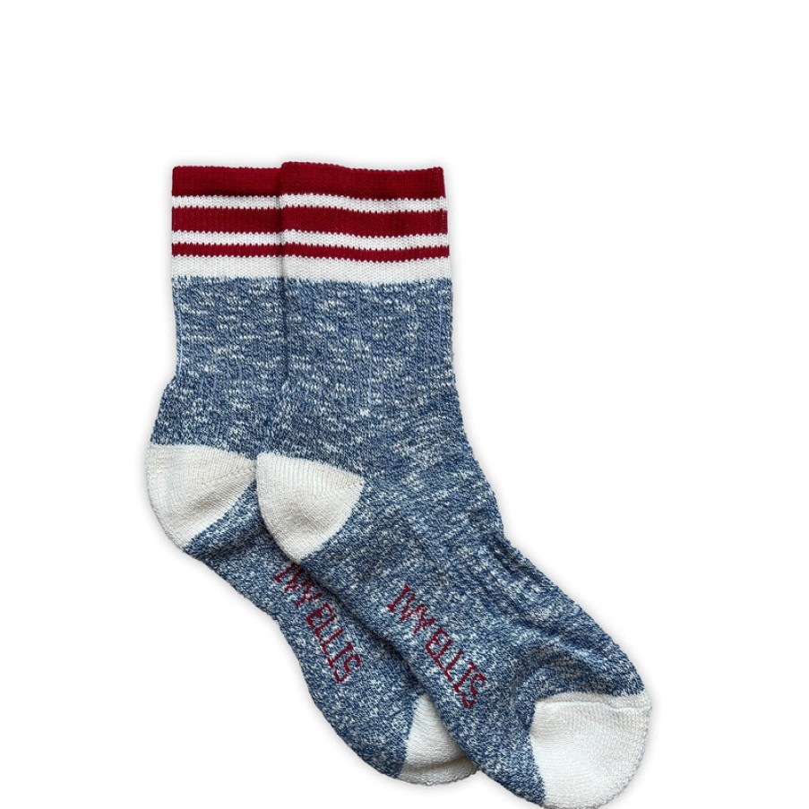 IVY ELLIS Ladies Dornorch Slubbed Socks In Blue Marl/Red | Collen And Clare Clearance