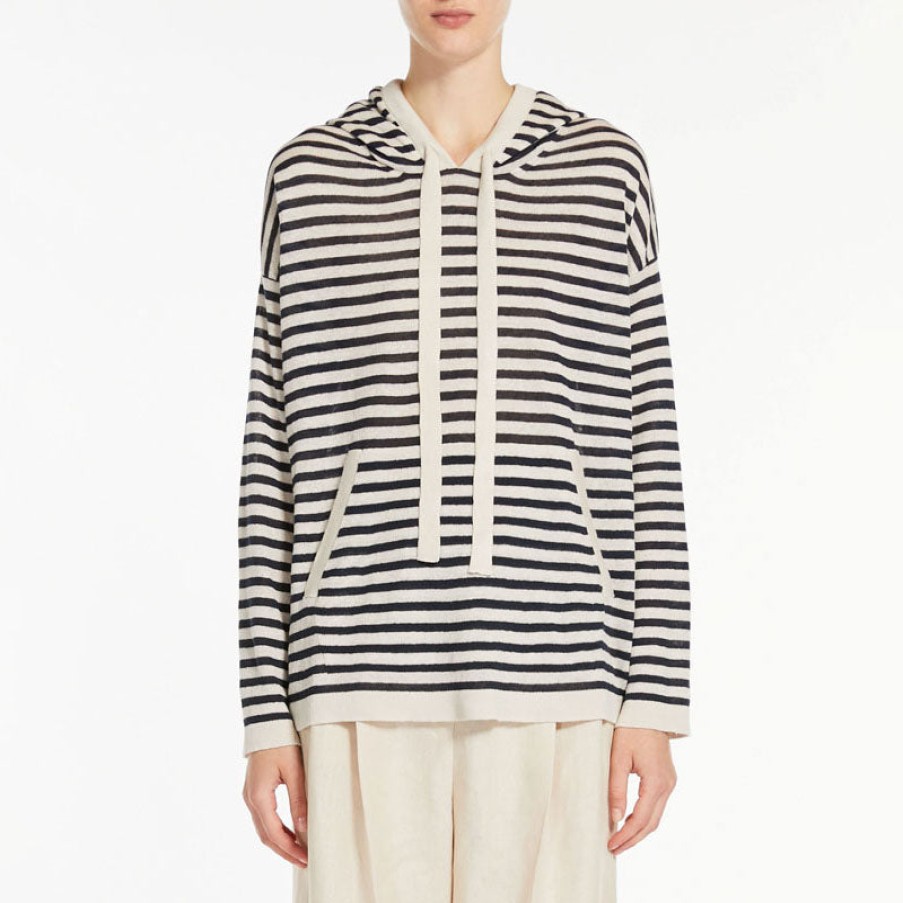 S MAXMARA Limosa Linen Hooded Jumper In Ivory Small Clearance