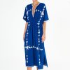 M.A.B.E M.A.B.E Vela Embroidered Kaftan Dress In Blue Hot