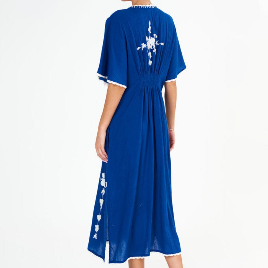 M.A.B.E M.A.B.E Vela Embroidered Kaftan Dress In Blue Hot