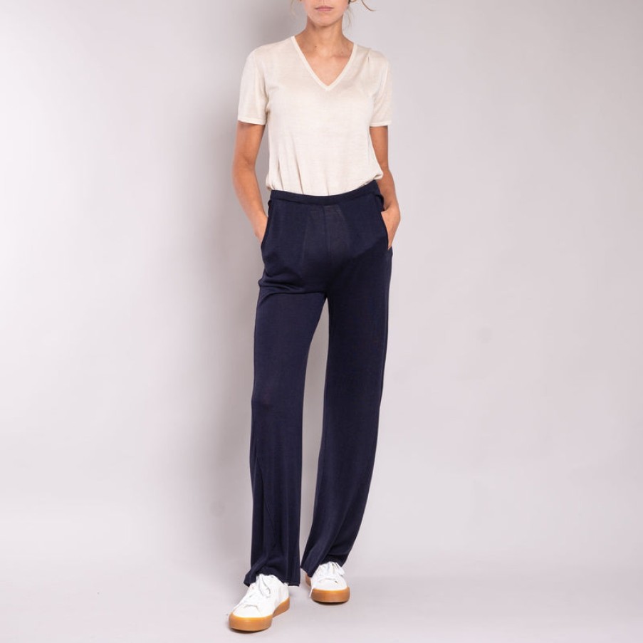 JEAN & TEMPLE Silk & Cashmere Trousers In Navy | Collen & Clare Hot