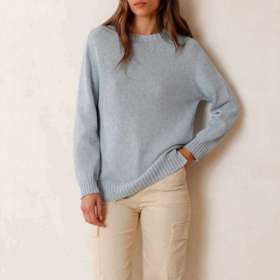 INDI & COLD Cotton Knit Sweater In Sky Best