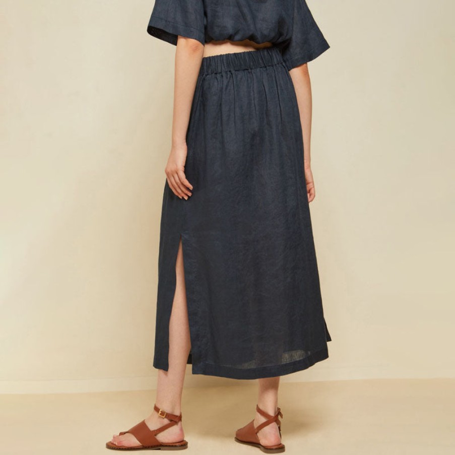 OTTOD'AME Long Linen Skirt In Blue Online