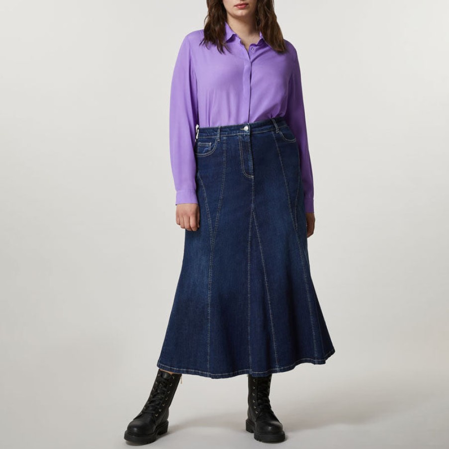 PERSONA BY MARINA RINALDI Acline Denim Skirt In Midnight Blue New