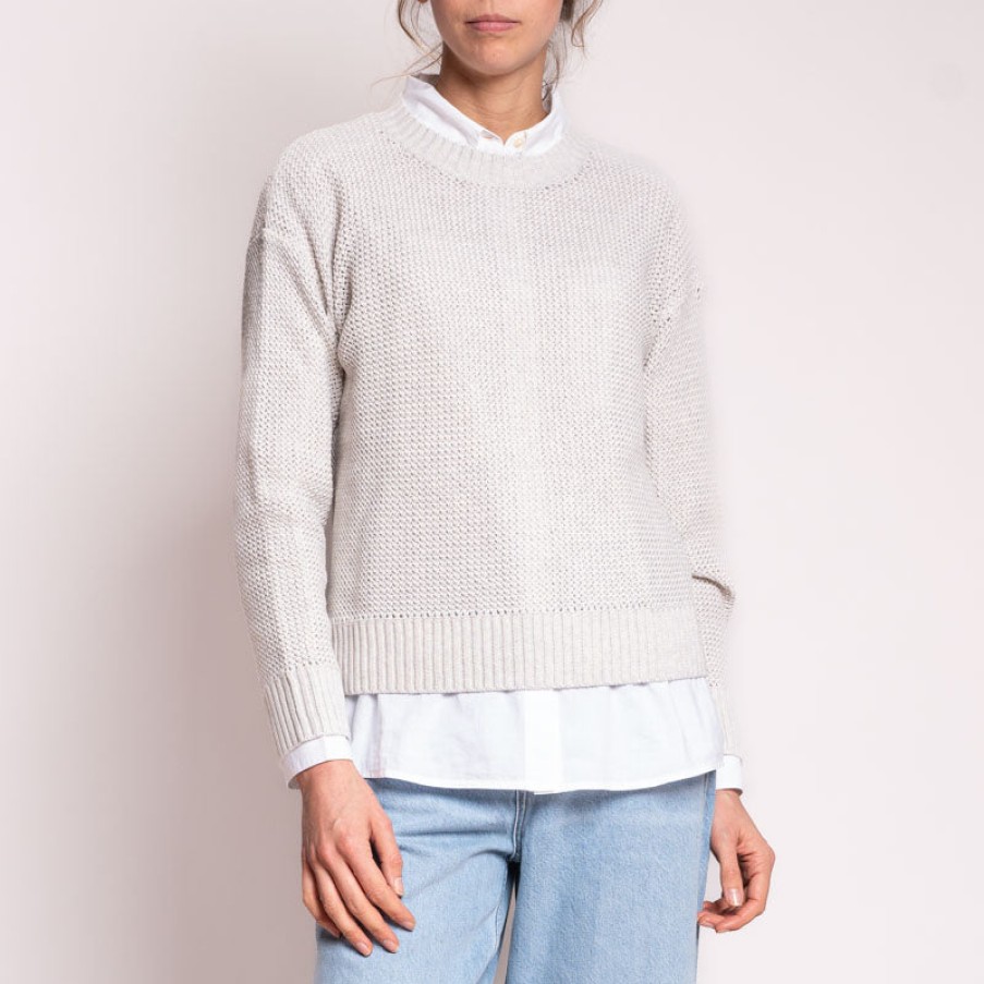 JUMPER1234 Cross Texture Crew In Silver Best