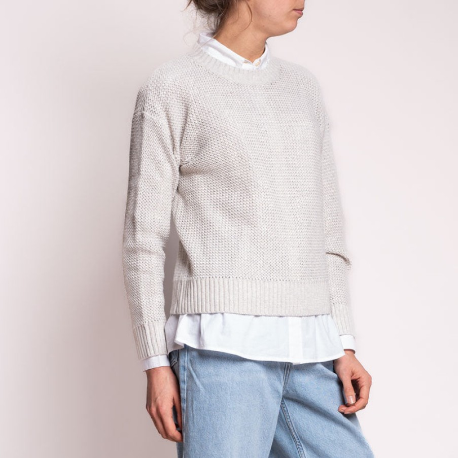 JUMPER1234 Cross Texture Crew In Silver Best