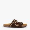 PENELOPE CHILVERS Pool Suede Embroidery Slide Sandal In Bitter Chocolate Clearance