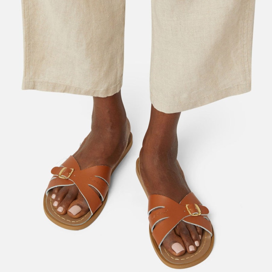 SALTWATER SANDALS Classic Slide Sandals In Tan | Collen & Clare Online