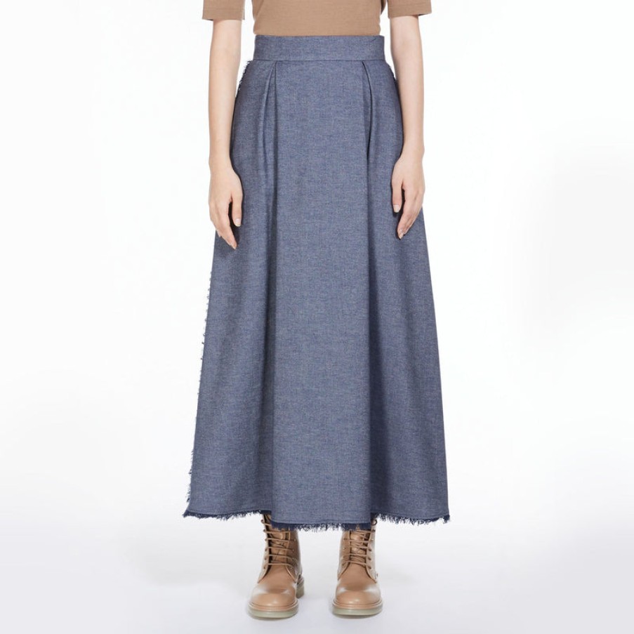 S MAXMARA Fiorire Denim-Look Cotton Skirt In Midnight Blue | Collen & Clare Clearance