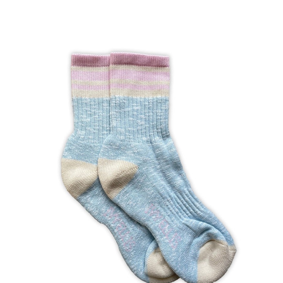 IVY ELLIS The Big Sand Cotton Slub Socks In Baby Blue/Pink | Collen & Clare New