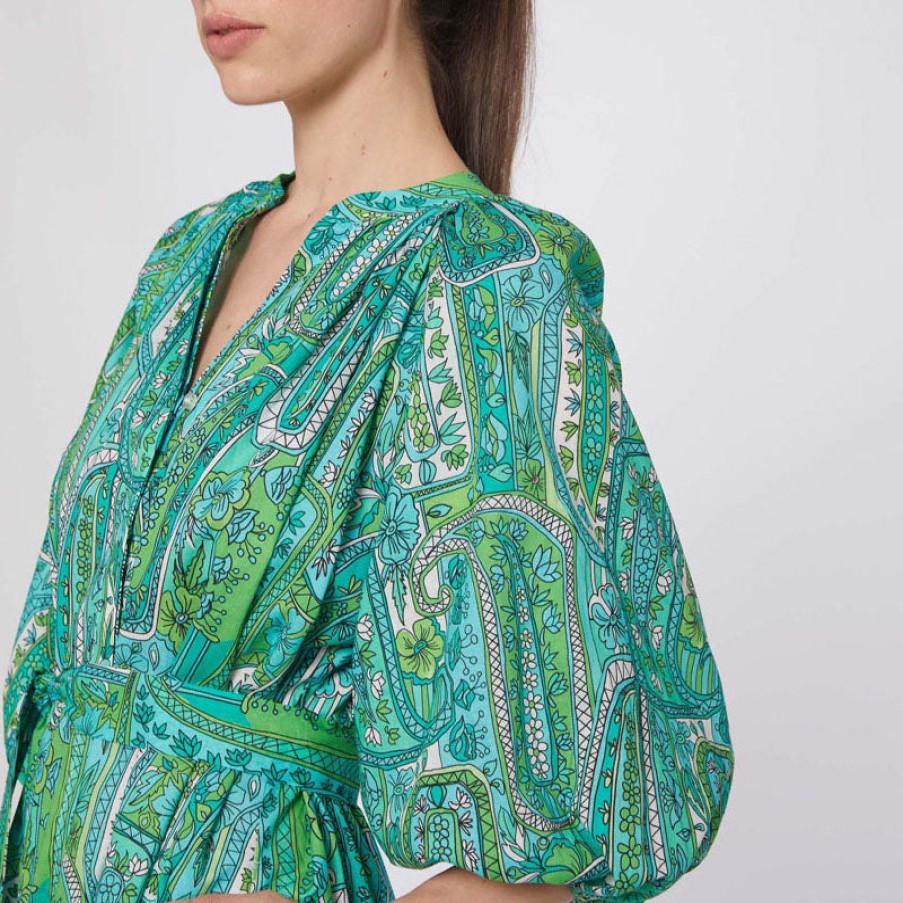 VILAGALLO Claudette Paisley Dress In Green Online