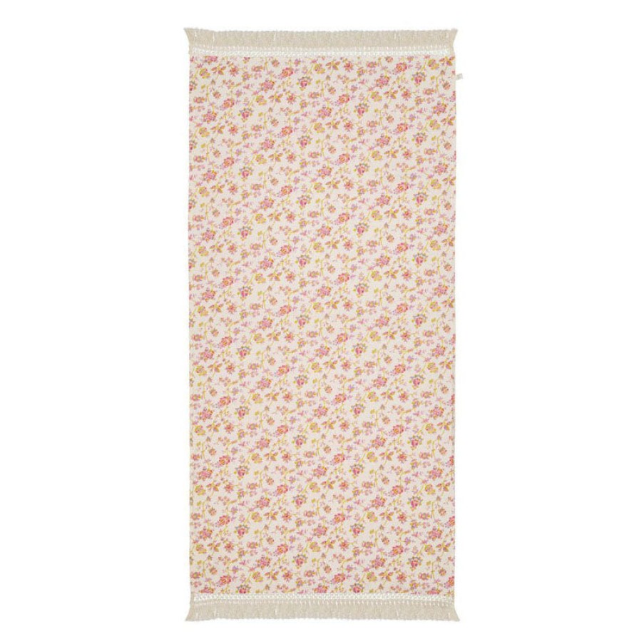 LOUISE MISHA Lana Printed Cotton Beach Towel In Cream Bucolia Fields Clearance